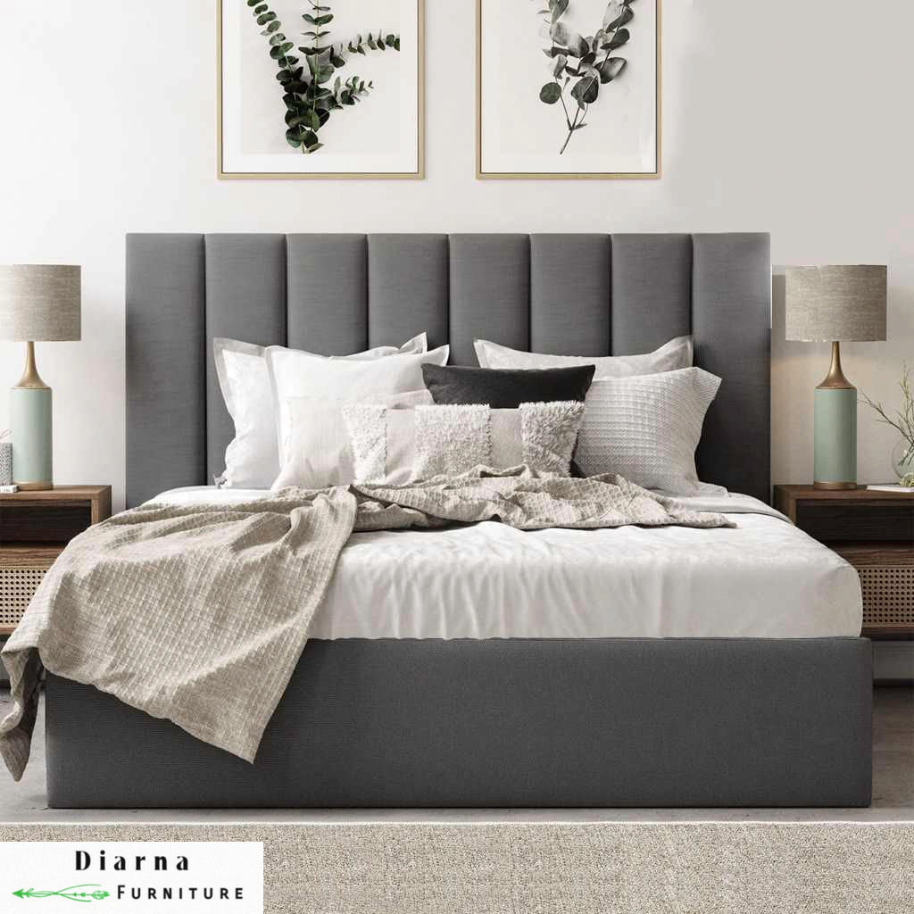 سرير فردي خشب ام دى اف - رمادي غامق