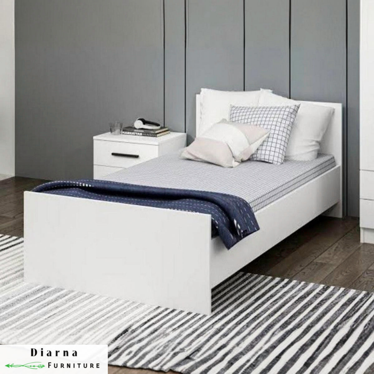 سرير فردي خشب ام دى اف - ابيض