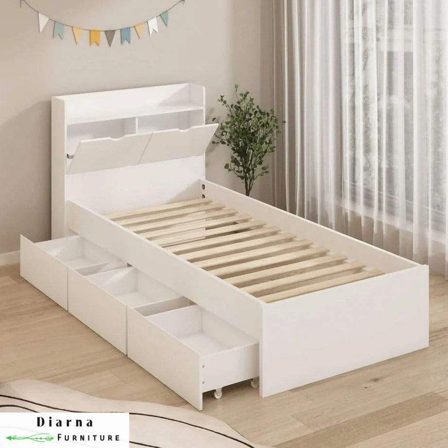 سرير فردي خشب ام دى اف - ابيض