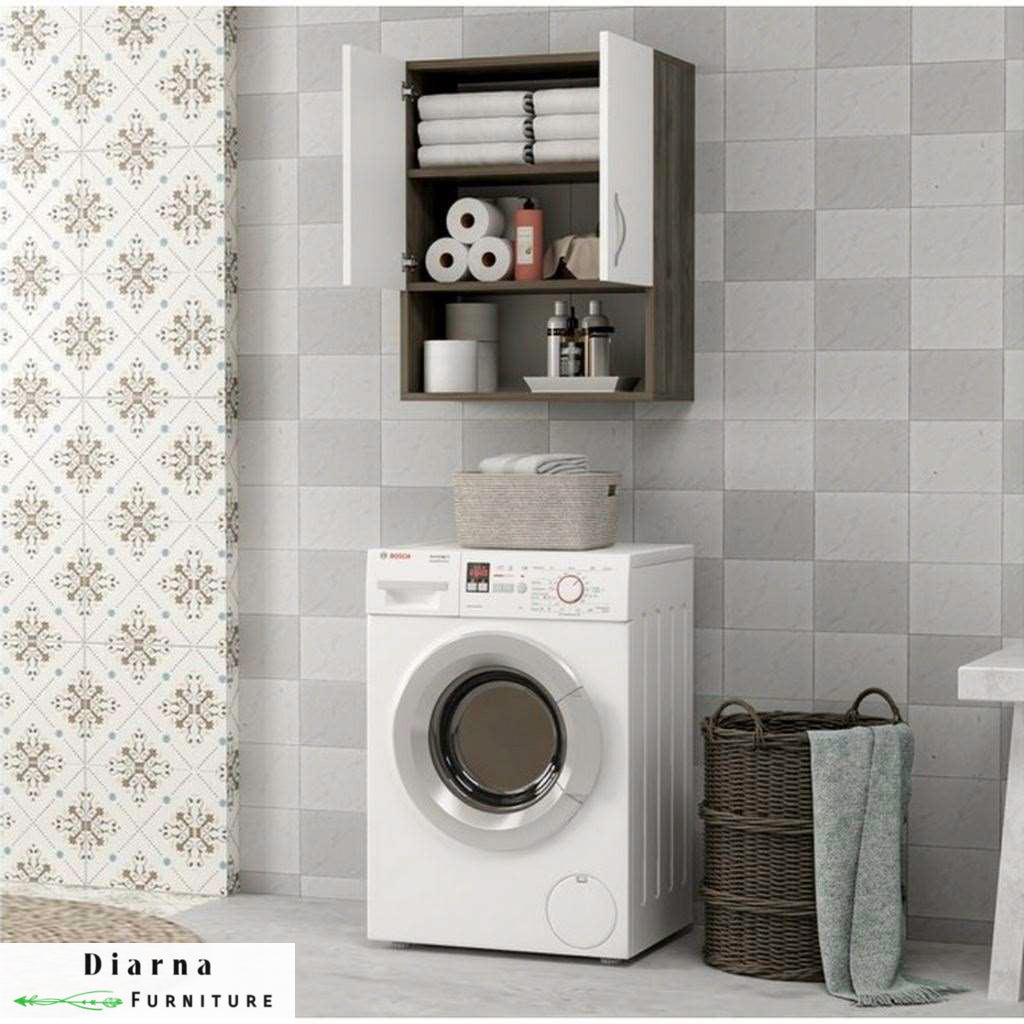 وحدة تخزين حمام - ابيض وبني