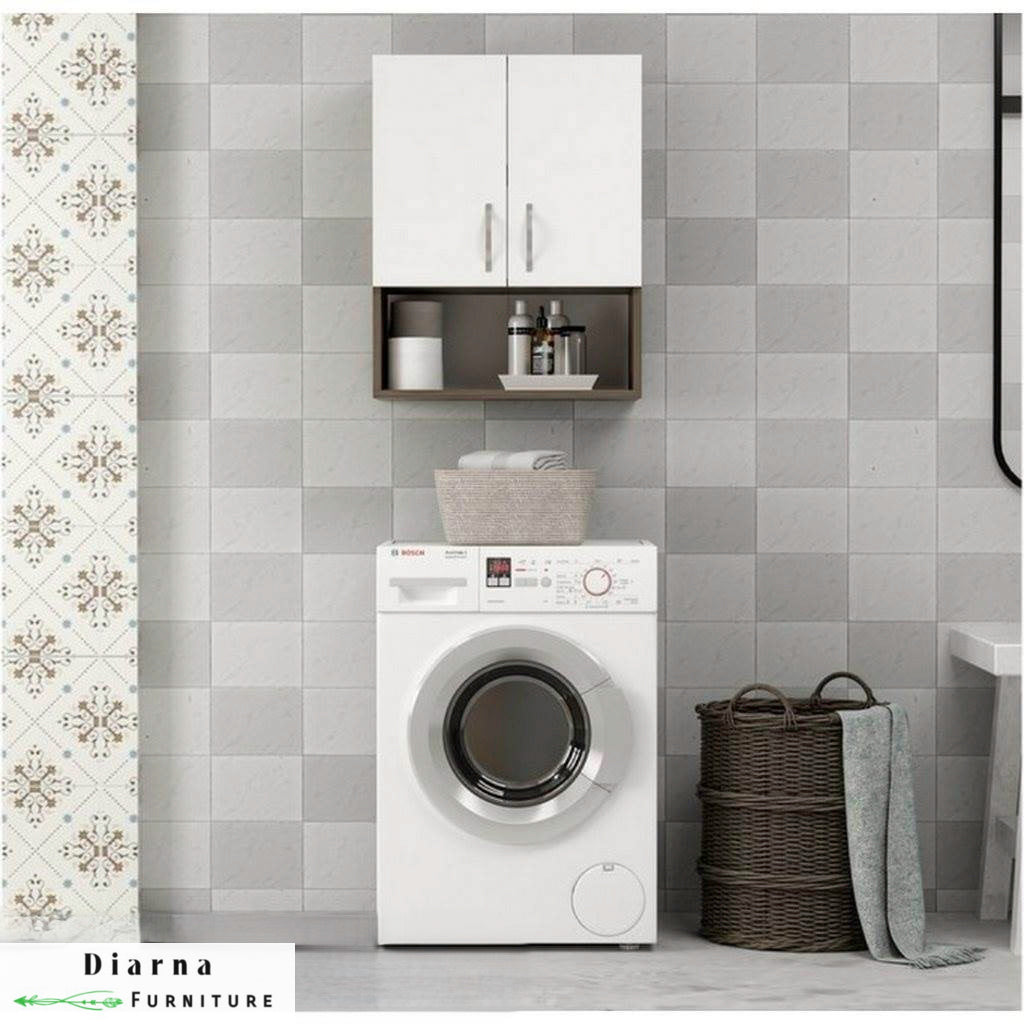 وحدة تخزين حمام - ابيض وبني