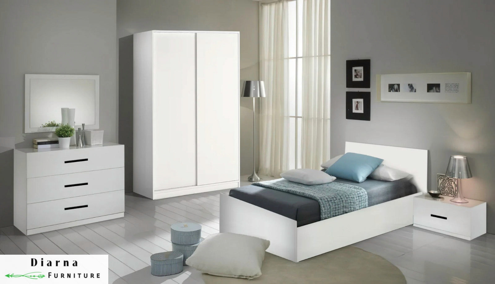 غرفة نوم كاملة من خشب ام دي اف عالي الجودة " 4 قطع " - ابيض