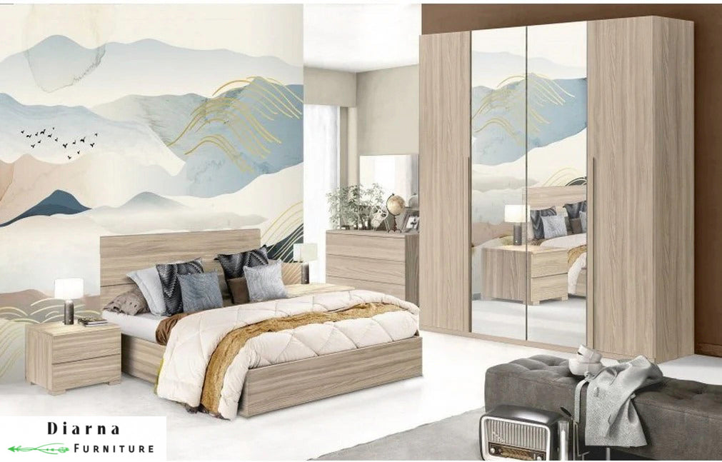 غرفة نوم كاملة من خشب ام دي اف عالي الجودة " 5 قطع " - بيج