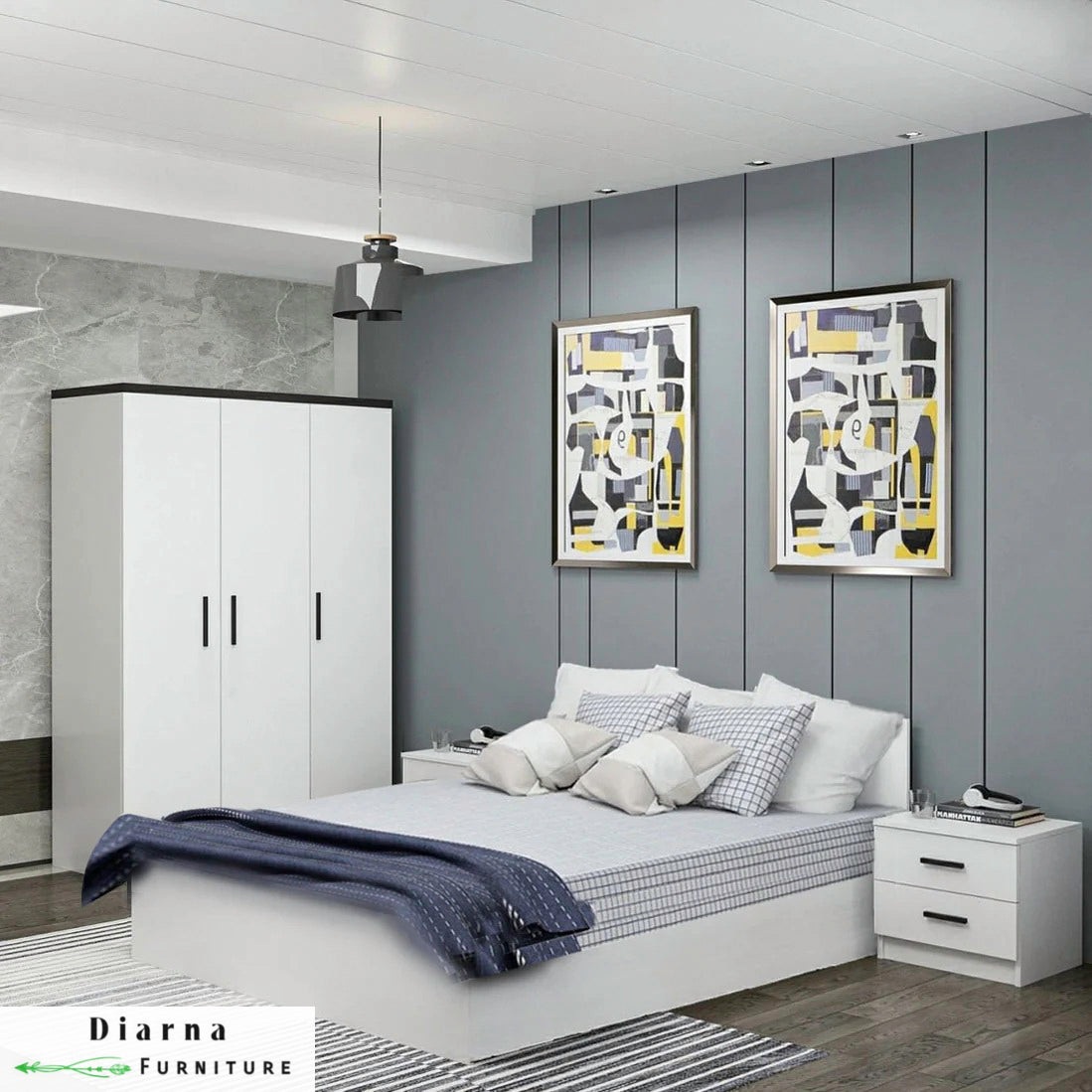 غرفة نوم كاملة من خشب ام دي اف عالي الجودة " 4قطع " - ابيض