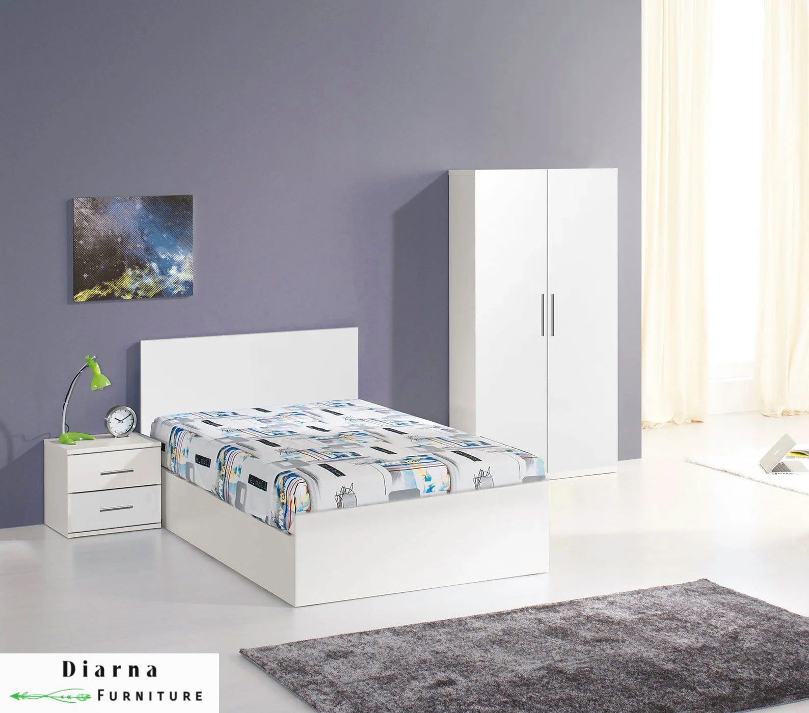 غرفة نوم كاملة من خشب ام دي اف عالي الجودة " 3 قطع " - ابيض