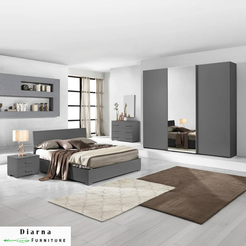 غرفة نوم كاملة من خشب ام دي اف عالي الجودة " 4 قطع " - رمادي