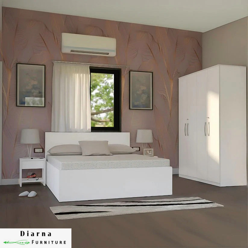 غرفة نوم كاملة من خشب ام دي اف عالي الجودة " 3 قطع " - ابيض