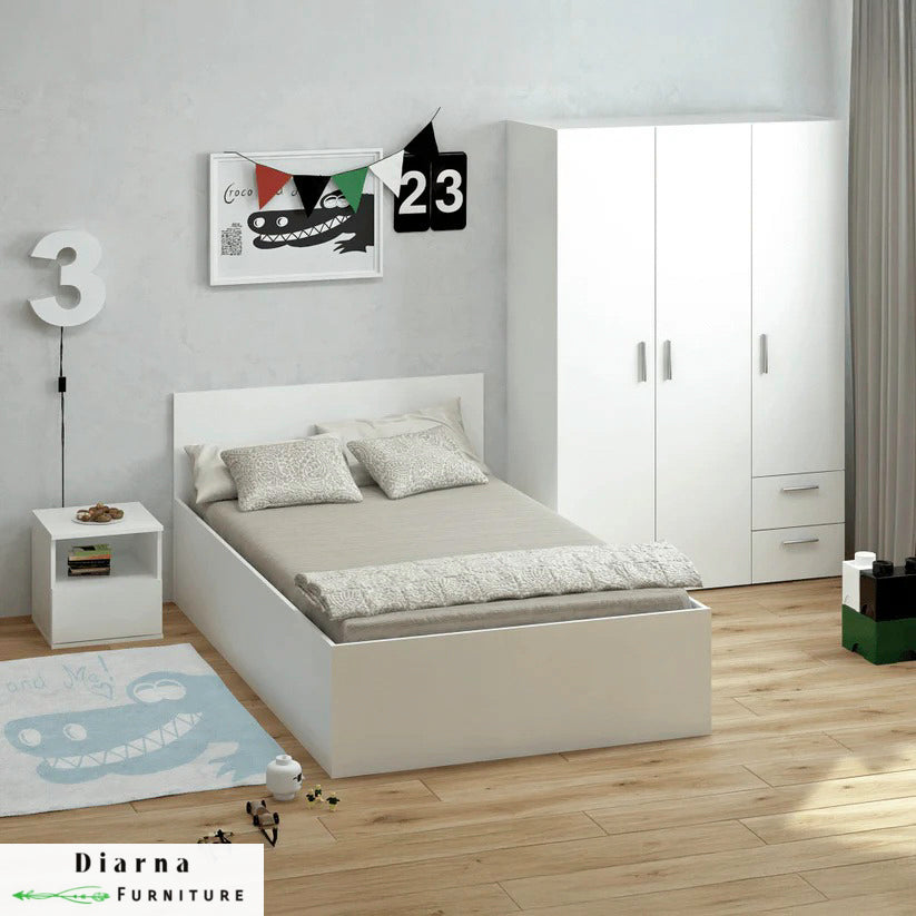 غرفة نوم كاملة من خشب ام دي اف عالي الجودة " 3 قطع " - ابيض