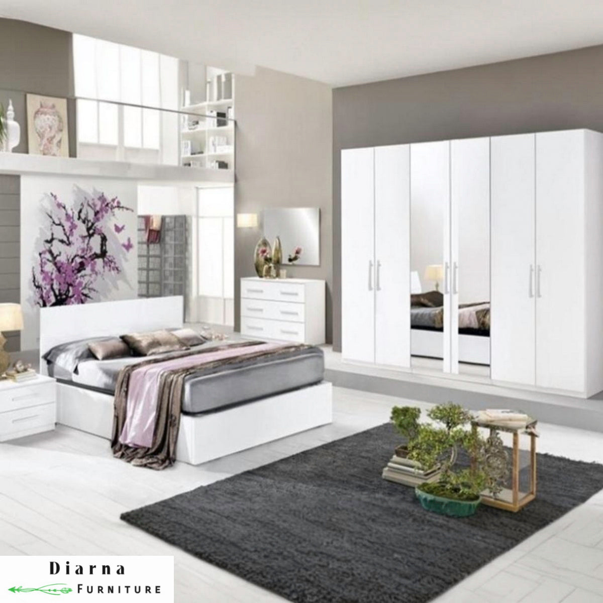 غرفة نوم كاملة من خشب ام دي اف عالي الجودة " 5 قطع " - ابيض