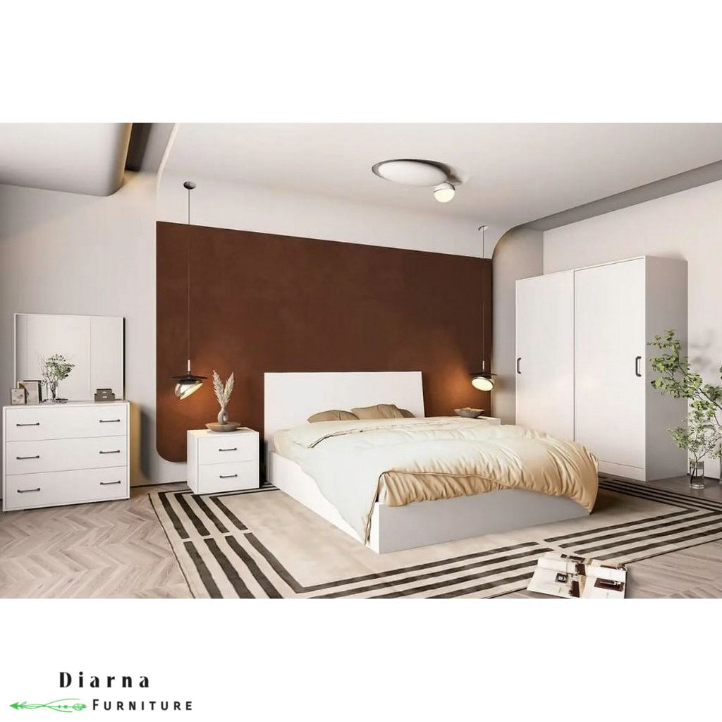 غرفة نوم كاملة من خشب ام دي اف عالي الجودة " 5 قطع " - ابيض