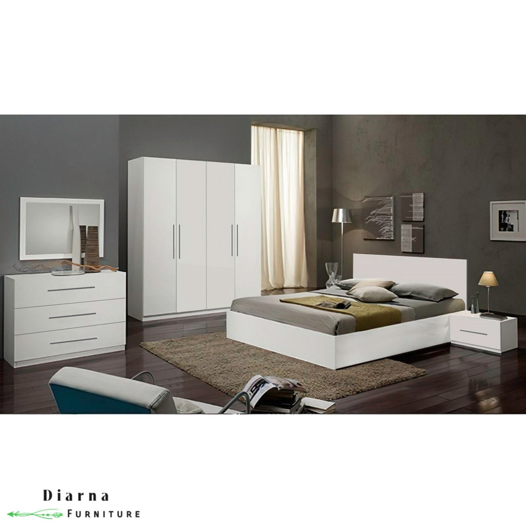 غرفة نوم كاملة من خشب ام دي اف عالي الجودة " 5 قطع " - ابيض