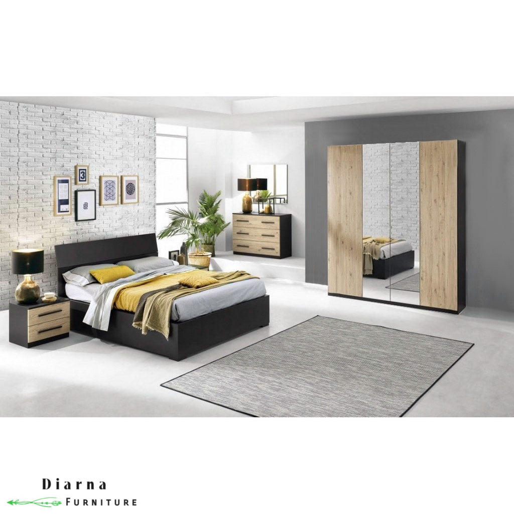 غرفة نوم كاملة من خشب ام دي اف عالي الجودة " 4 قطع " - بيج ورمادي غامق