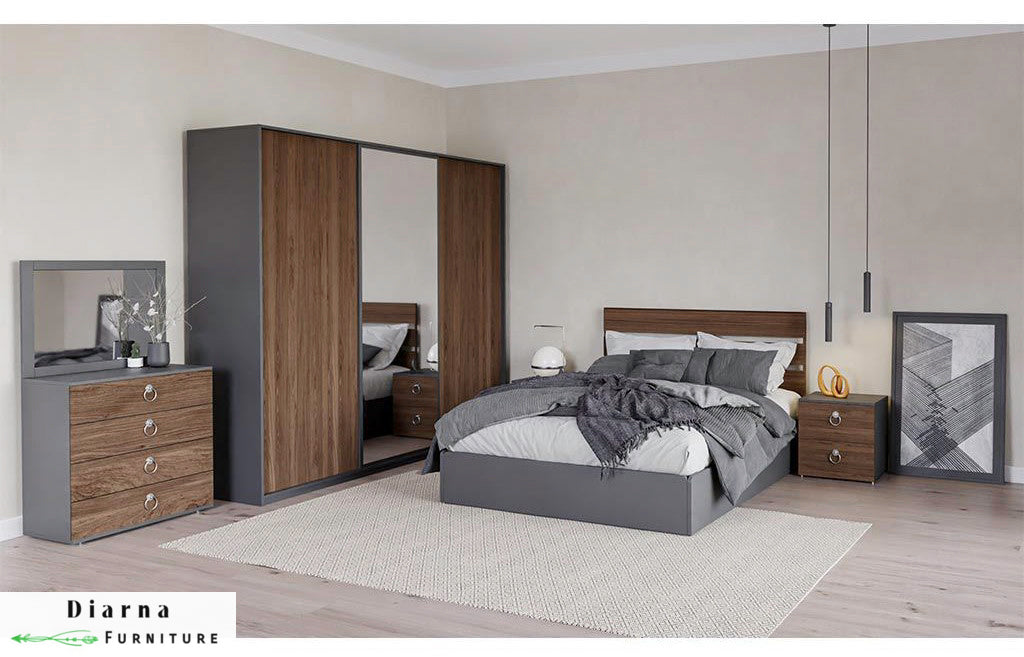 "غرفة نوم ام دي اف 5 قطع - رمادى وبنى "