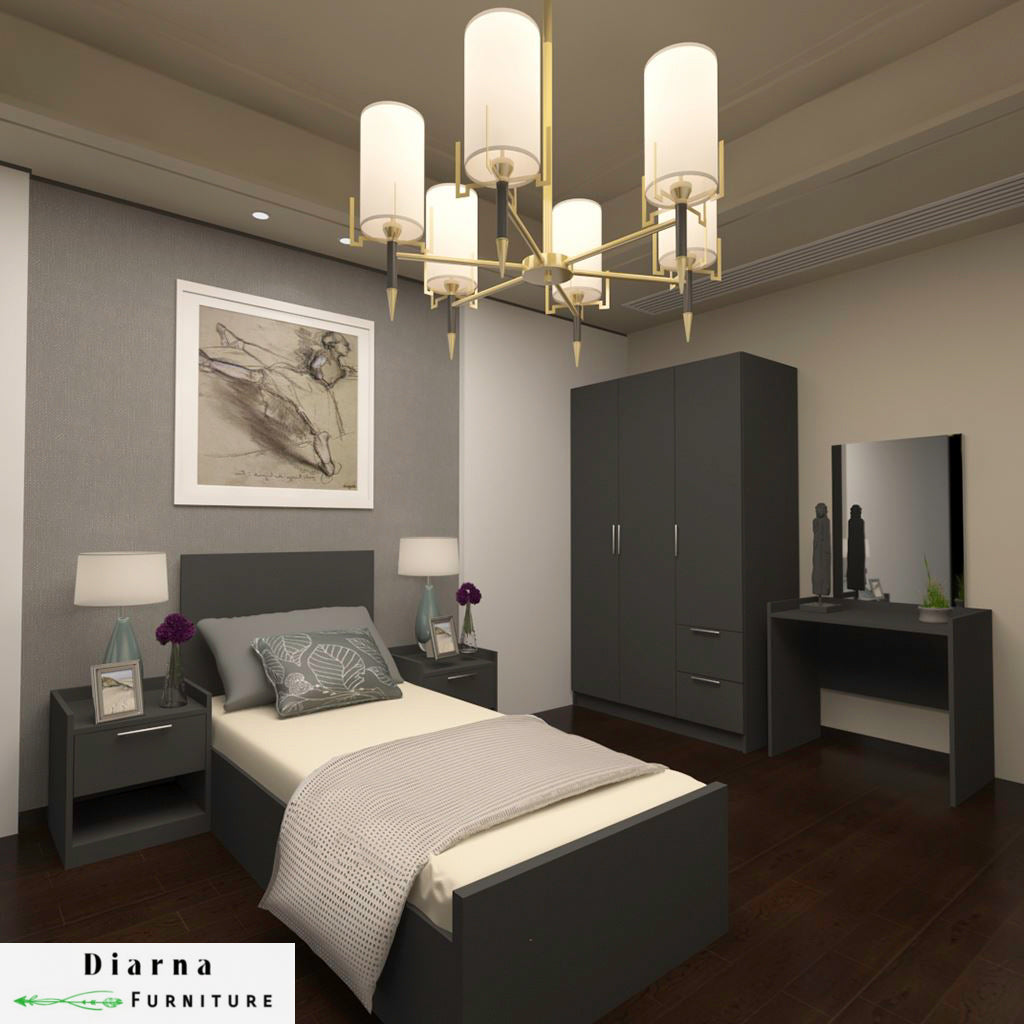 غرفة نوم ام دي اف 5 قطع - رمادى