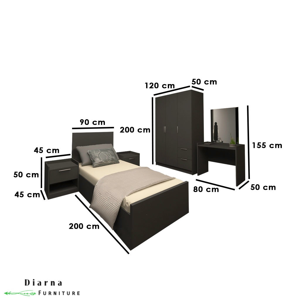 غرفة نوم ام دي اف 5 قطع - رمادى