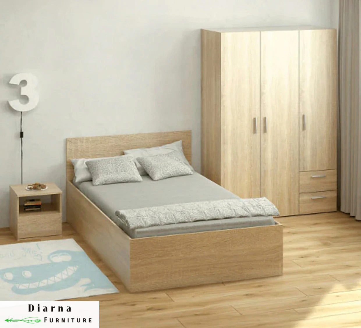 غرفة نوم ام دي اف 3 قطع - بيج