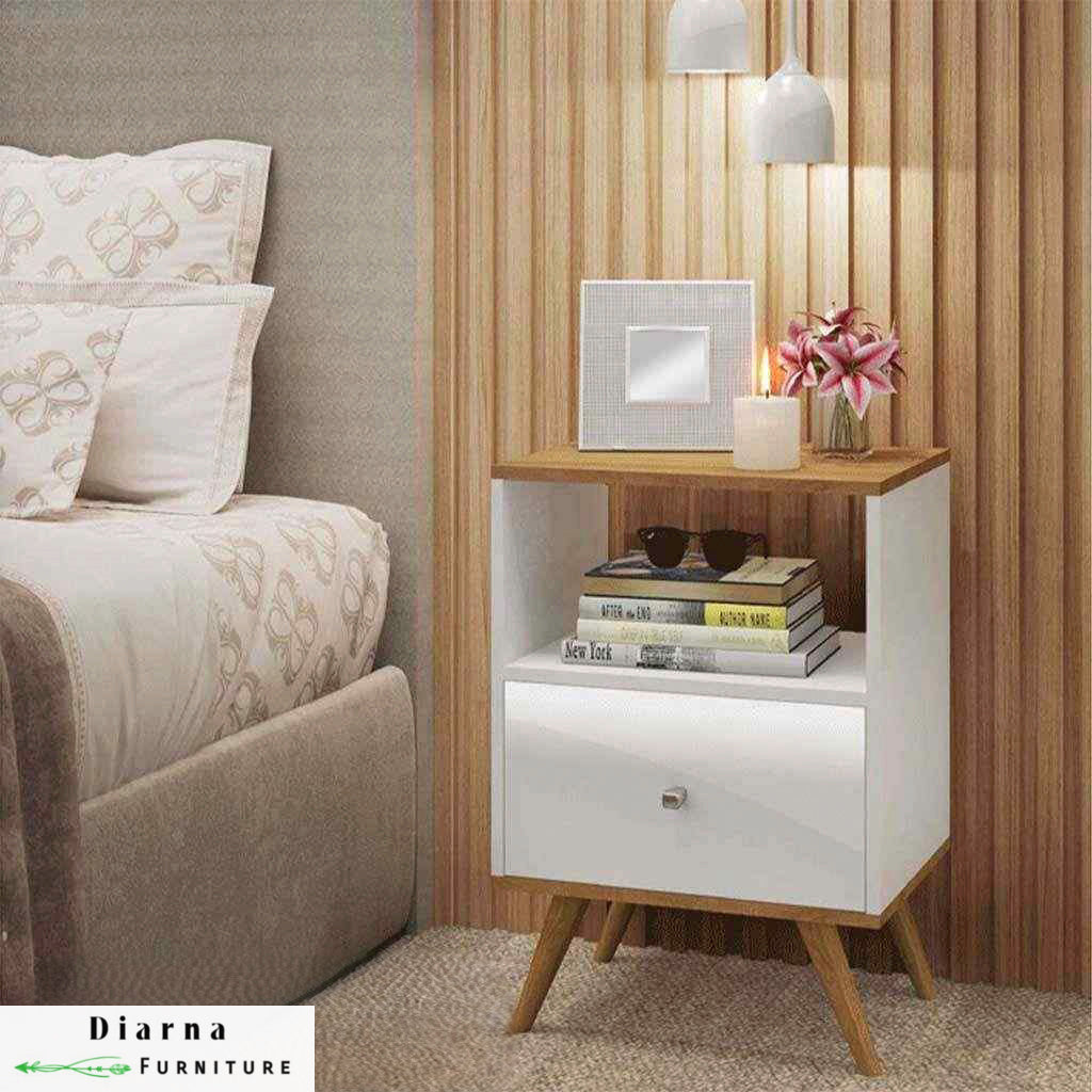 كومود ام دي اف - ابيض وبيج