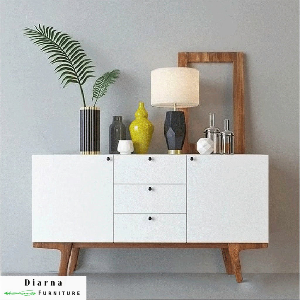 بوفيه ام دي اف - ابيض وبني