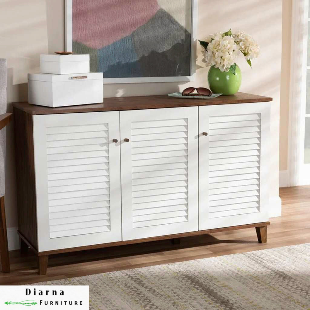 بوفيه ام دي اف - ابيض وبني