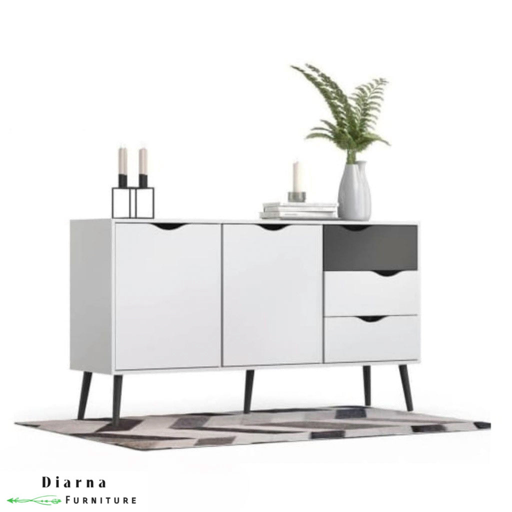 بوفيه ام دي اف - ابيض ورمادي