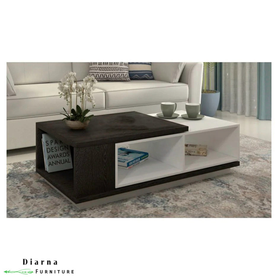 تربيزة قهوة ام دي اف  - ابيض وبني غامق