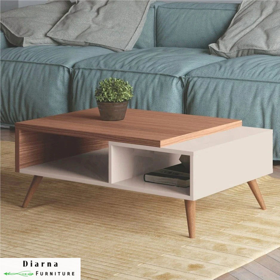 تربيزة قهوة ام دي اف - ابيض وبيج