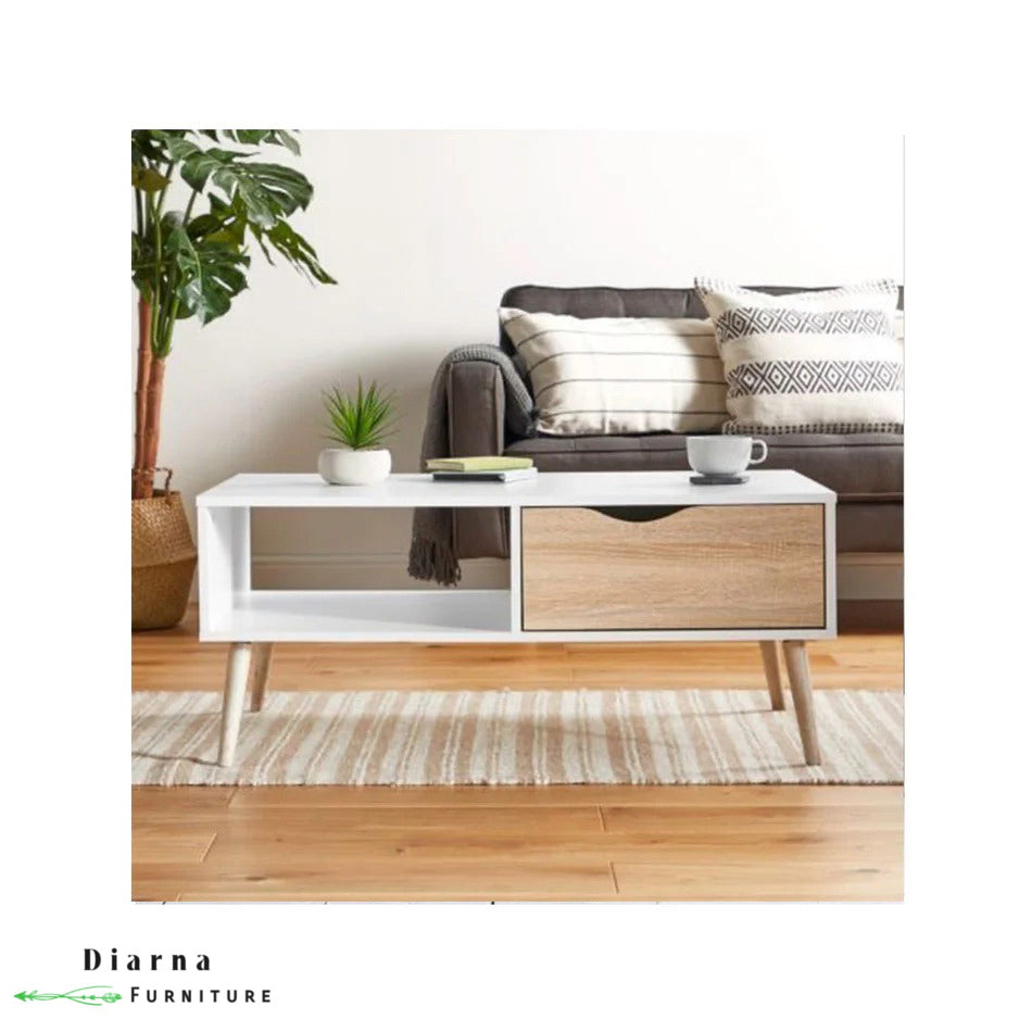 تربيزة قهوة ام دي اف - ابيض وبيج