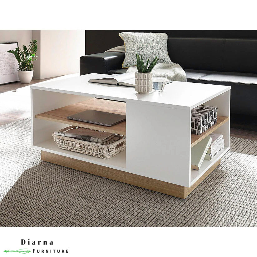 تربيزة قهوة ام دي اف - ابيض وبيج