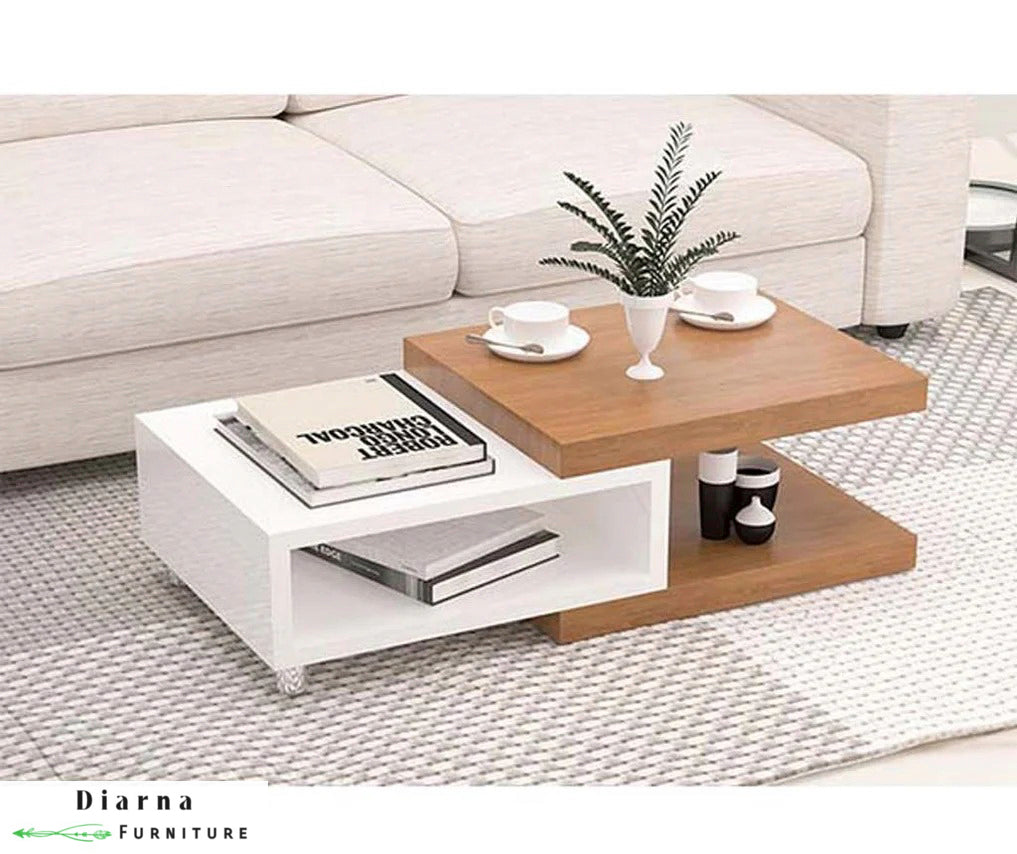 تربيزة قهوة ام دي اف - ابيض وبيج