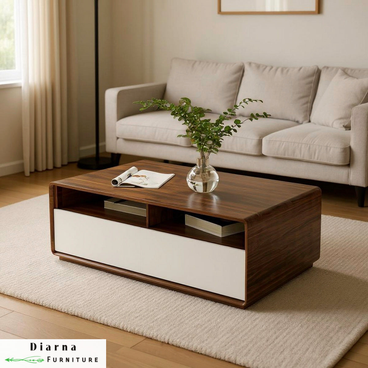 تربيزة قهوة ام دي اف - بني وابيض