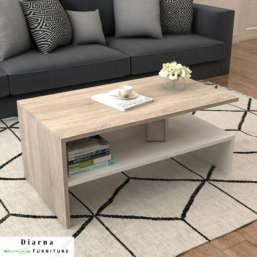 تربيزة قهوة ام دي اف - بيج وابيض