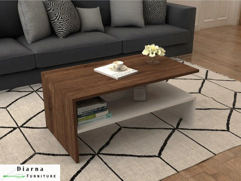 تربيزة قهوة ام دي اف - بني وابيض