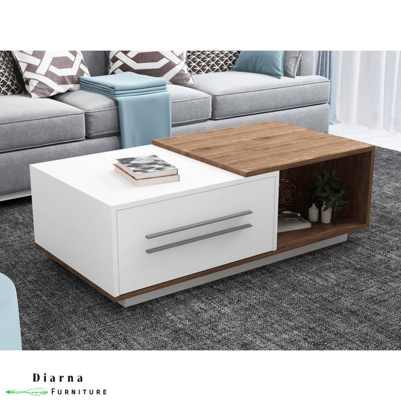 تربيزة قهوة ام دي اف - بني وابيض