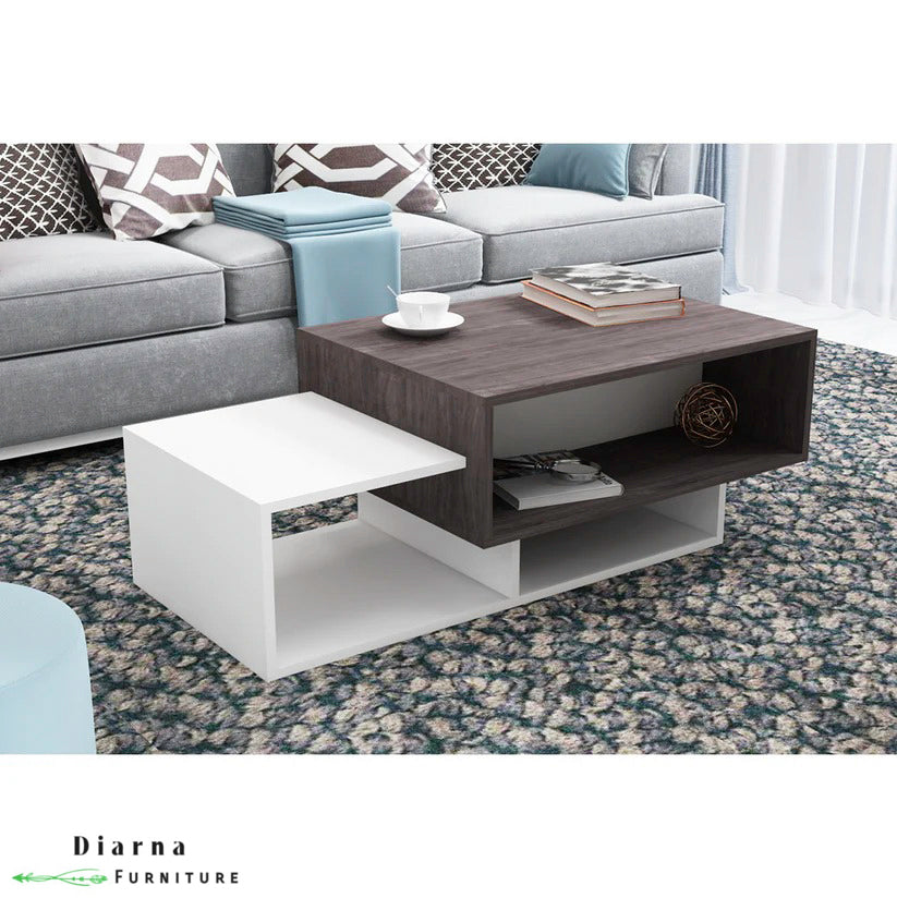 تربيزة قهوة ام دي اف  - ابيض وبني