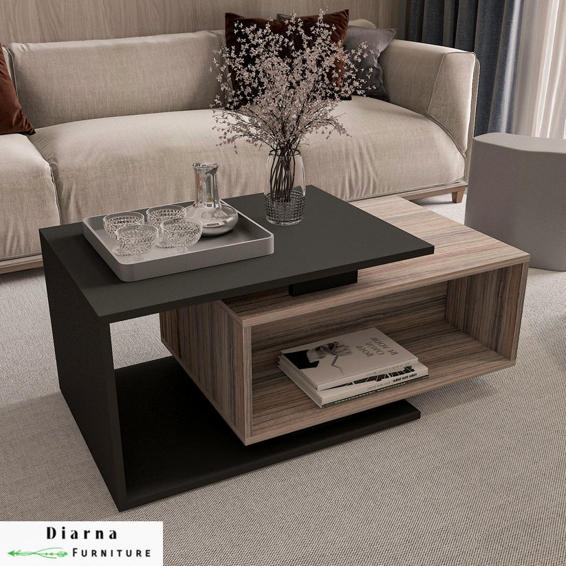 تربيزة قهوة ام دي اف  - اسود وبيج