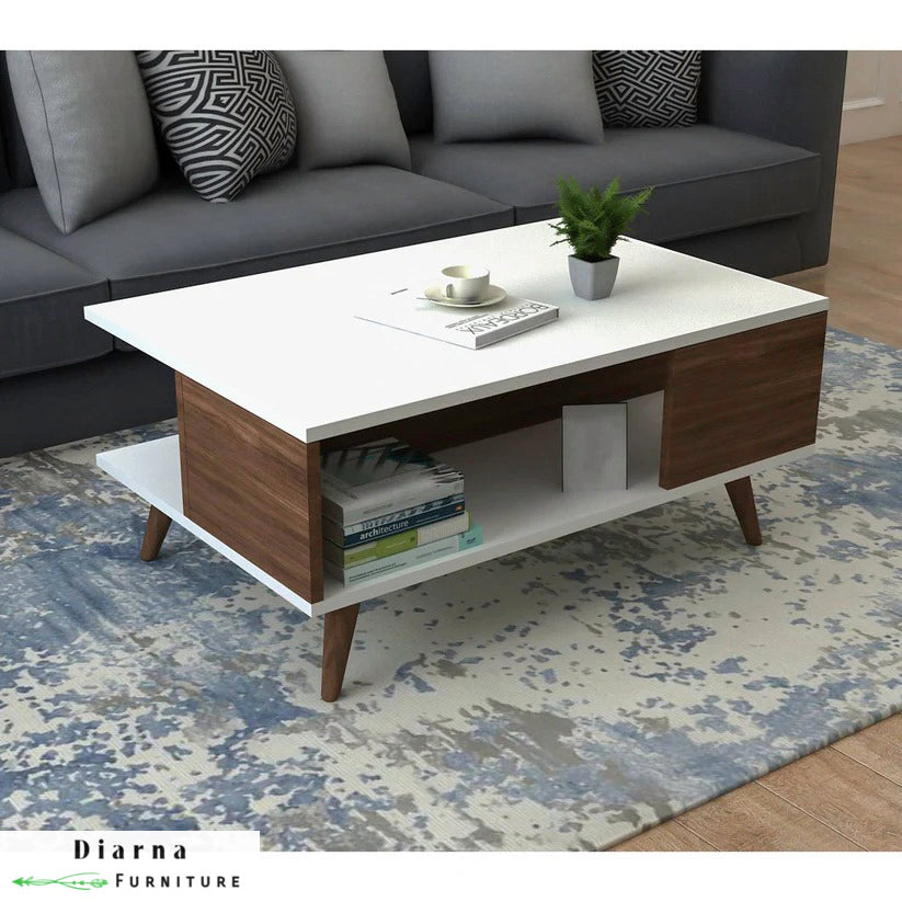 تربيزة قهوة ام دي اف  - ابيض والوان