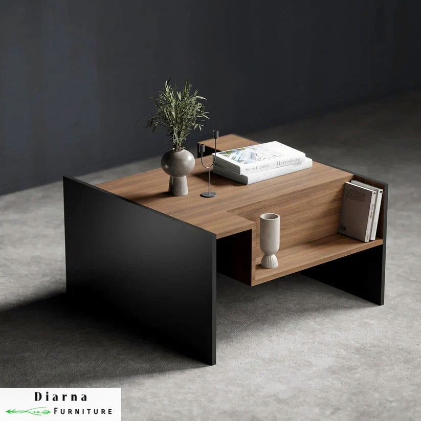 تربيزة قهوة ام دي اف  - اسود وبني