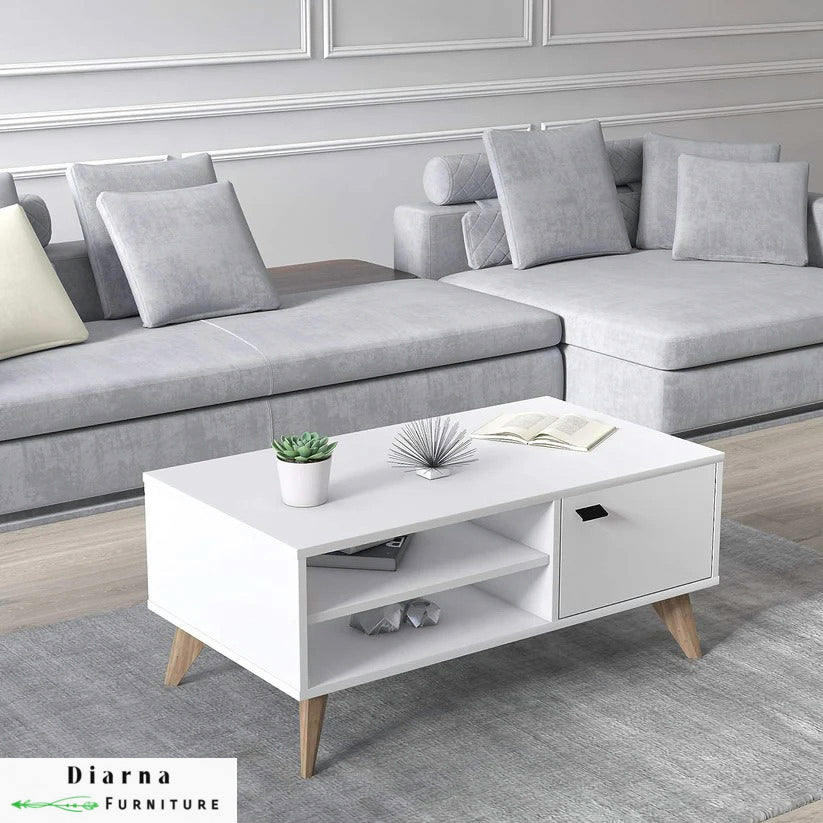 تربيزة قهوة ام دي اف - ابيض