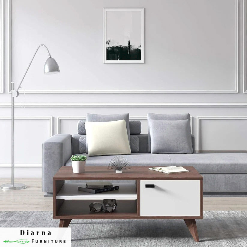 تربيزة قهوة ام دي اف  - بني وابيض