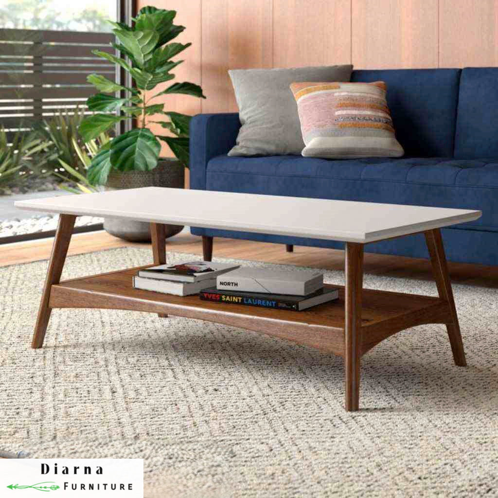 تربيزة قهوة ام دي اف  - ابيض وبني