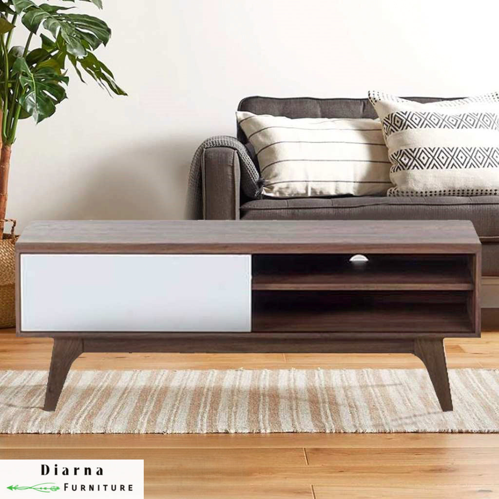 تربيزة قهوة ام دي اف  - بني وابيض