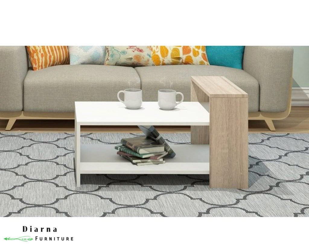 تربيزة قهوة ام دي اف  - ابيض وبيج