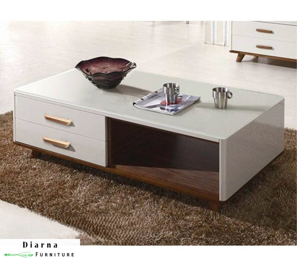 تربيزة قهوة ام دي اف  - ابيض وبني