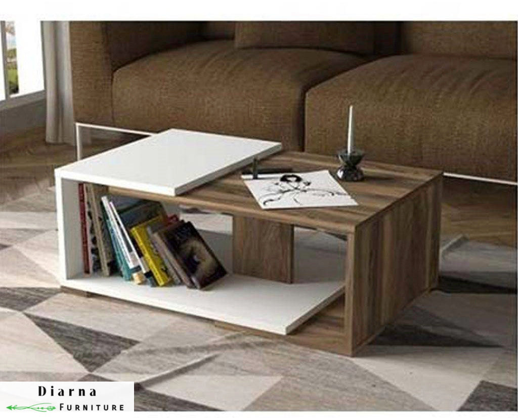 تربيزة قهوة ام دي اف  - بني وابيض