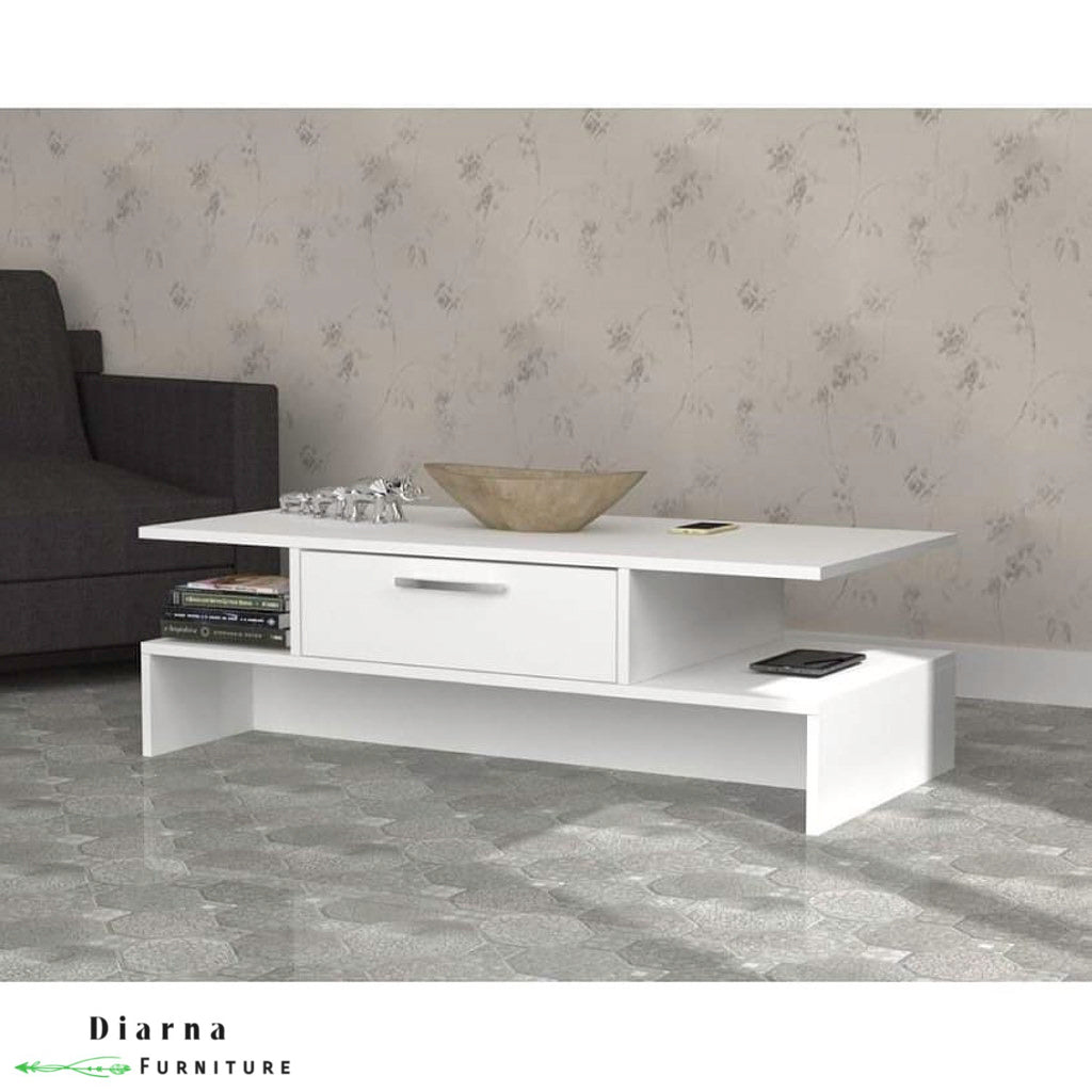 تربيزة قهوة ام دي اف  - ابيض