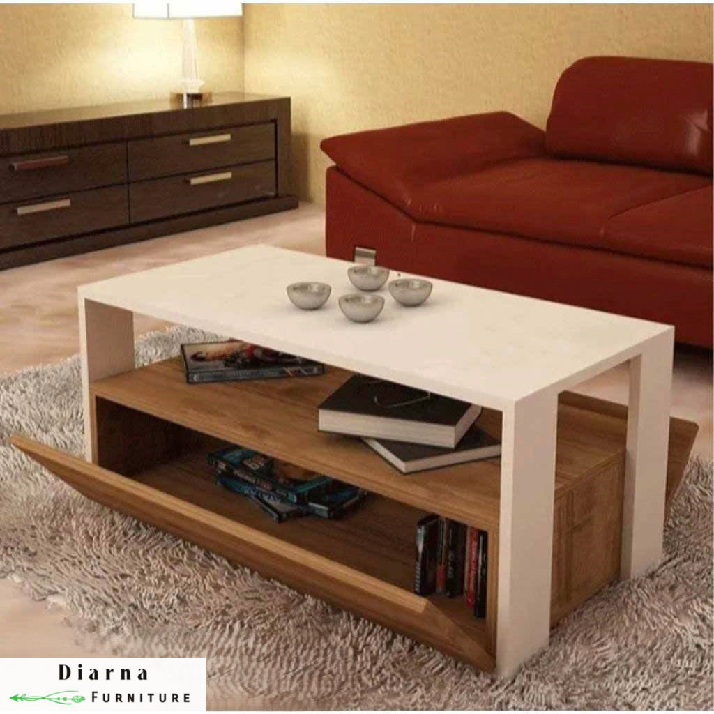 تربيزة قهوة ام دي اف  - ابيض وبني