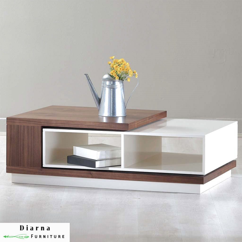 تربيزة قهوة ام دي اف  - ابيض وبني