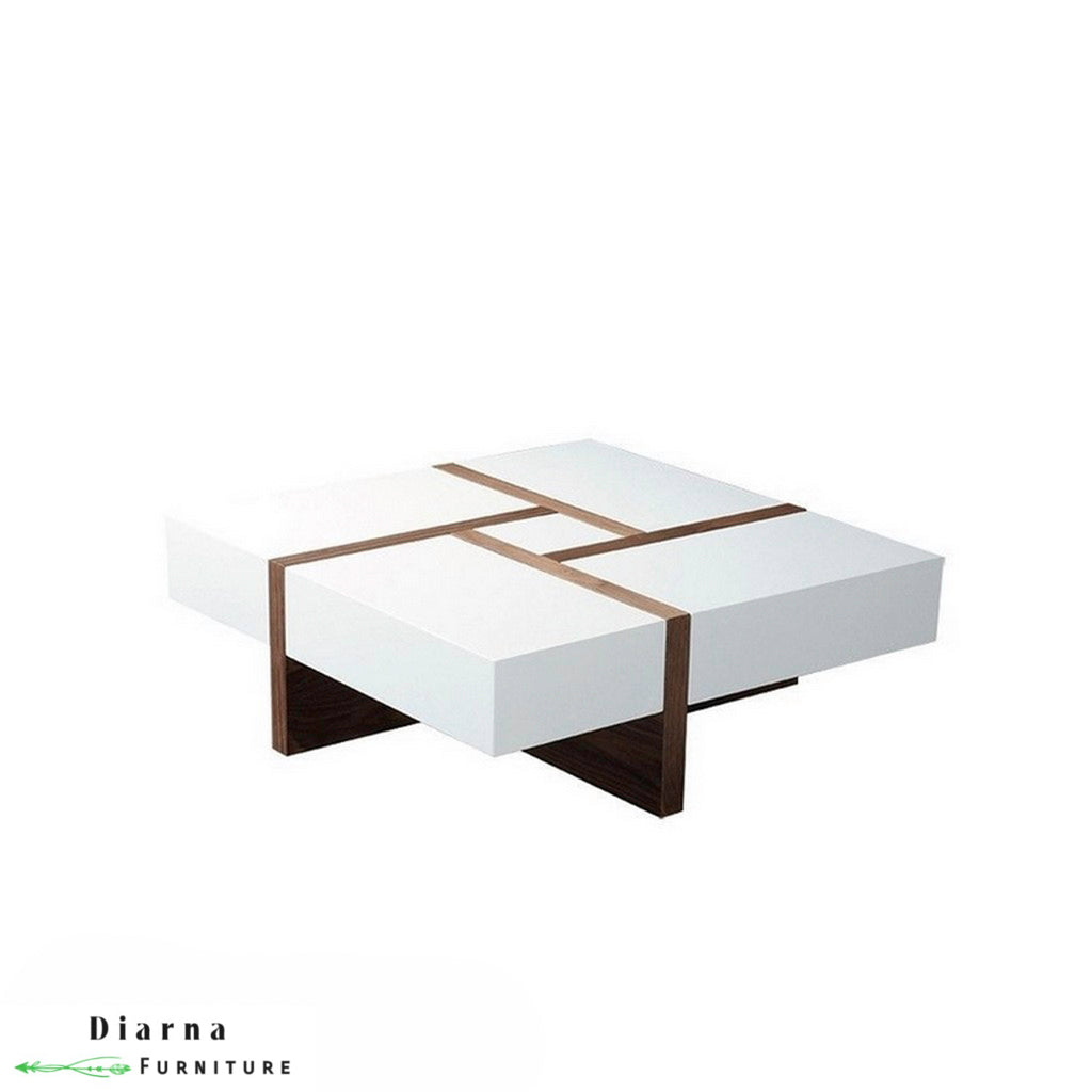 تربيزة قهوة ام دي اف  - ابيض وبني