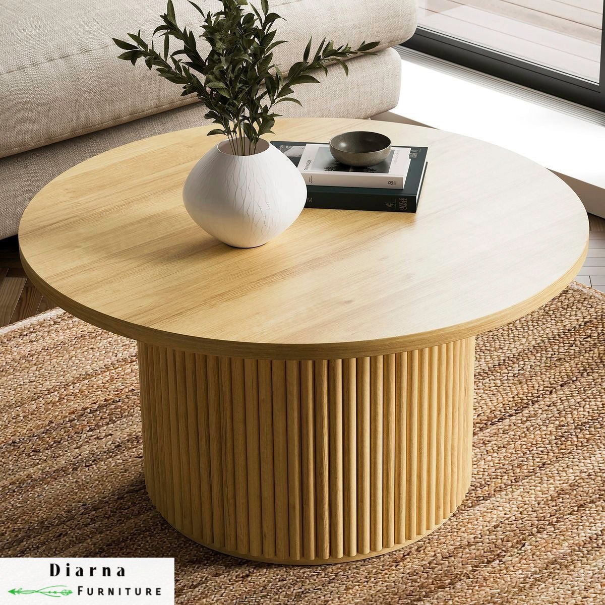 تربيزة قهوة خشب طبيعي - بيج