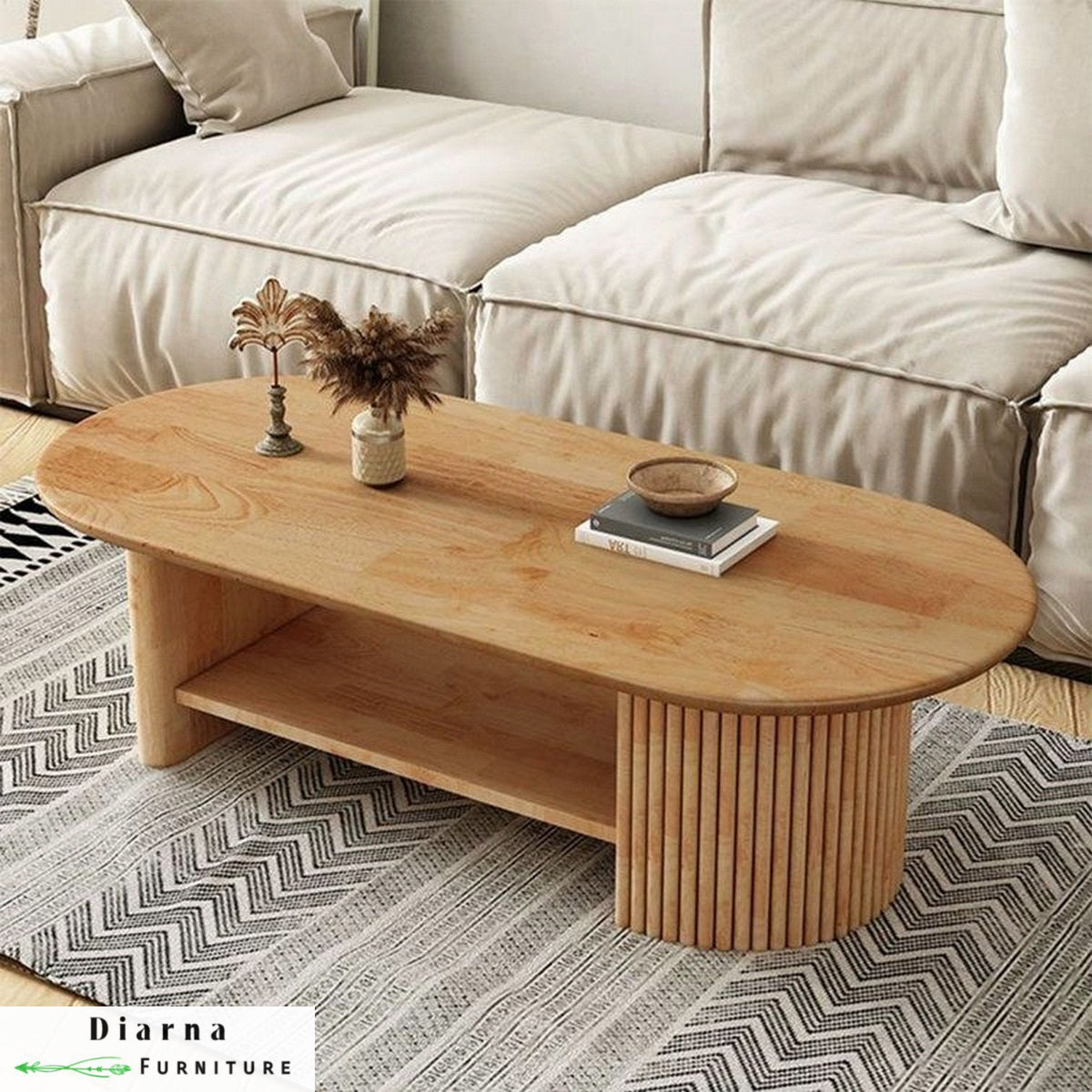 تربيزة قهوة خشب طبيعي - بيج